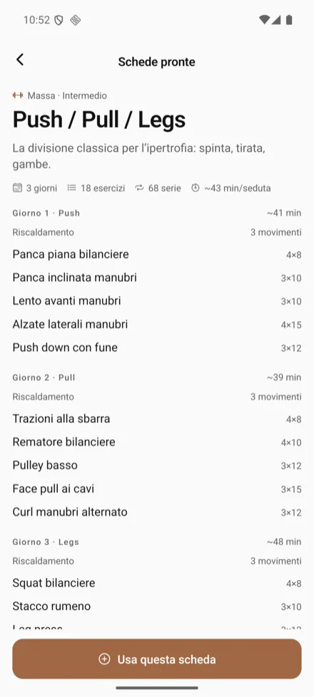 A plan open, with its days and exercises.