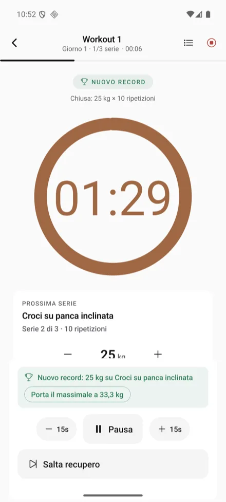 The rest timer, the next set and the record just broken.